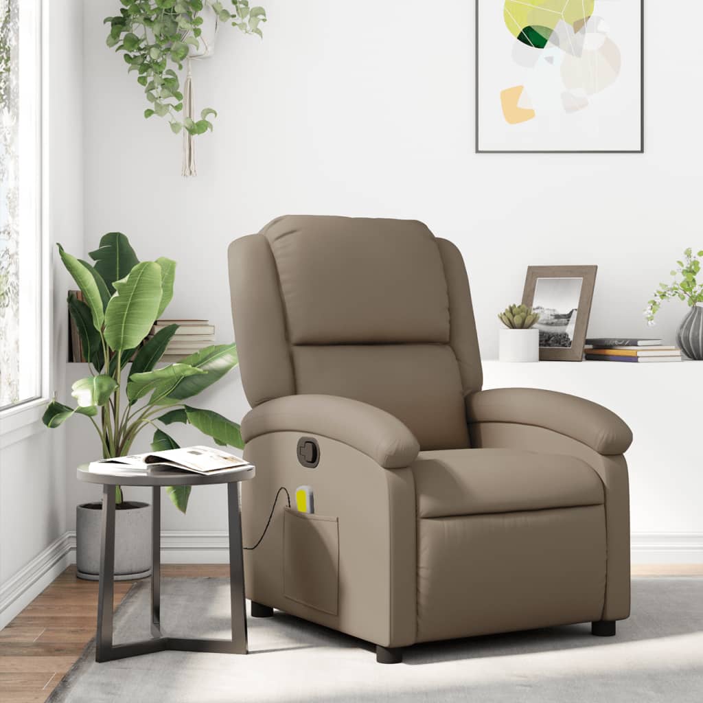 Reclining massage chair, cappuccino color, artificial leather