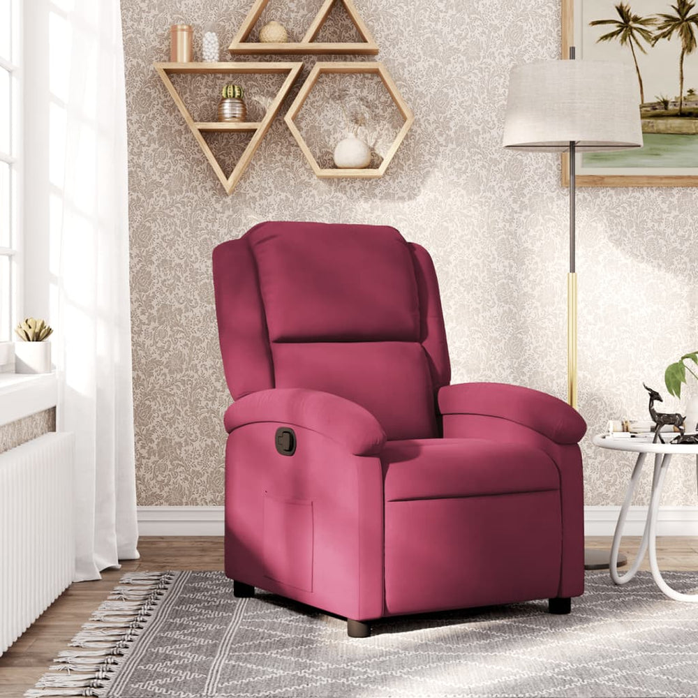 Recliner, burgundy, velvet