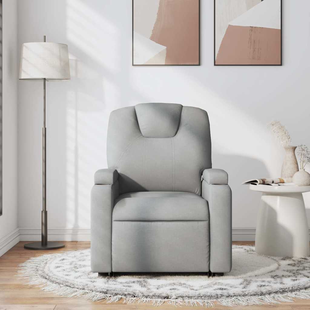 Reclining massage chair, light grey, fabric