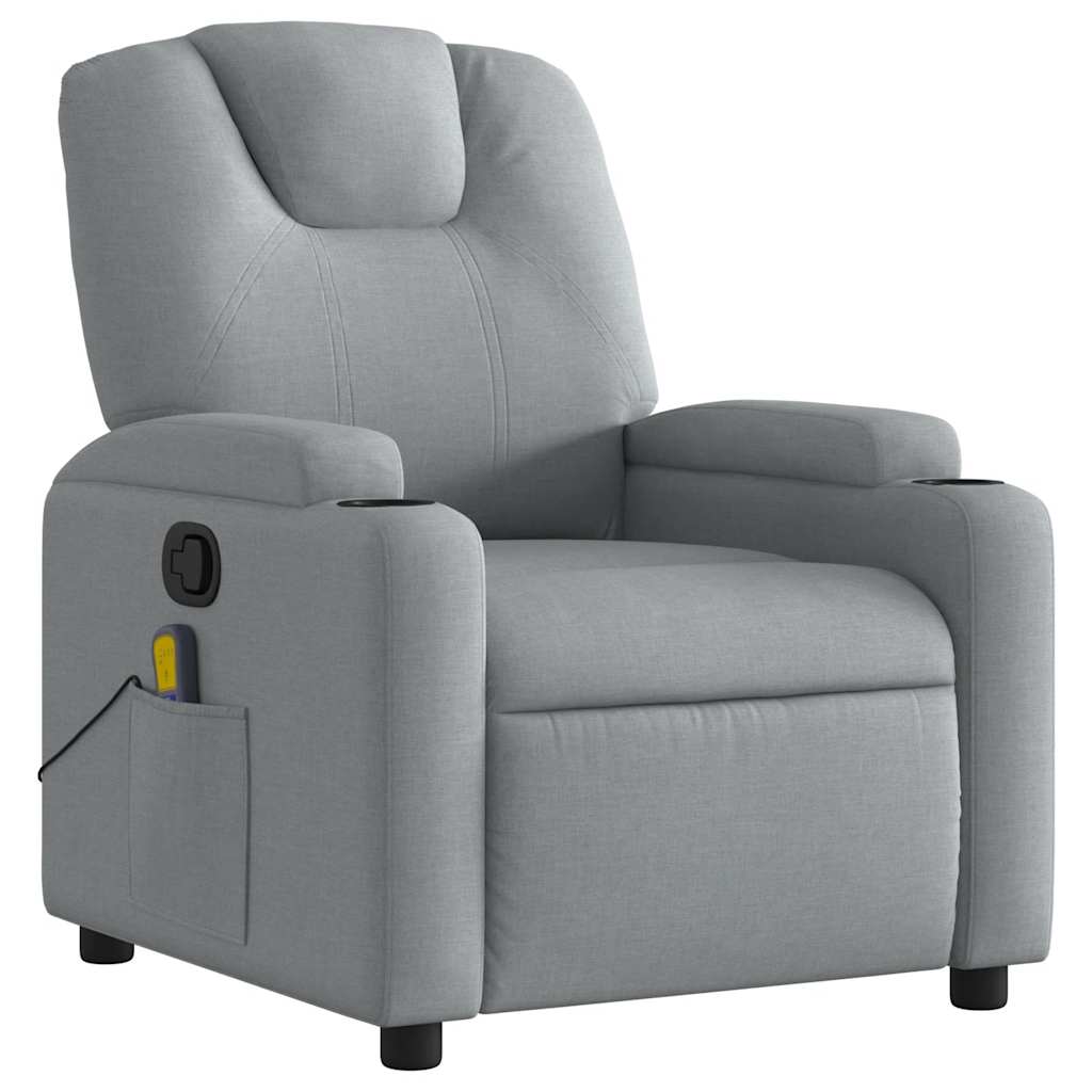 Reclining massage chair, light grey, fabric