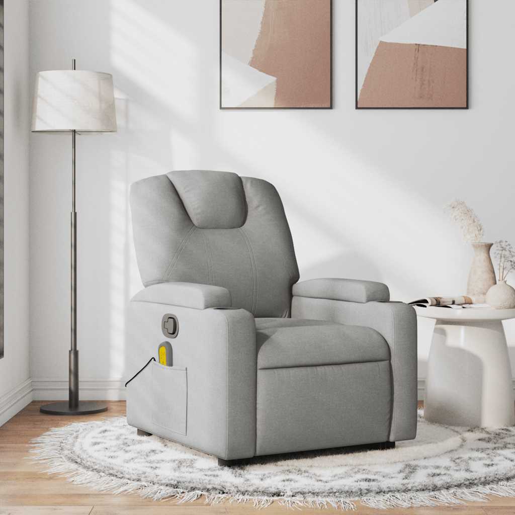 Reclining massage chair, light grey, fabric