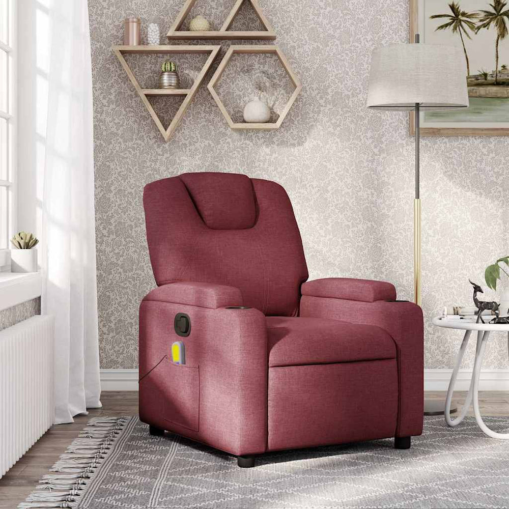 Reclining massage chair, red wine color, fabric