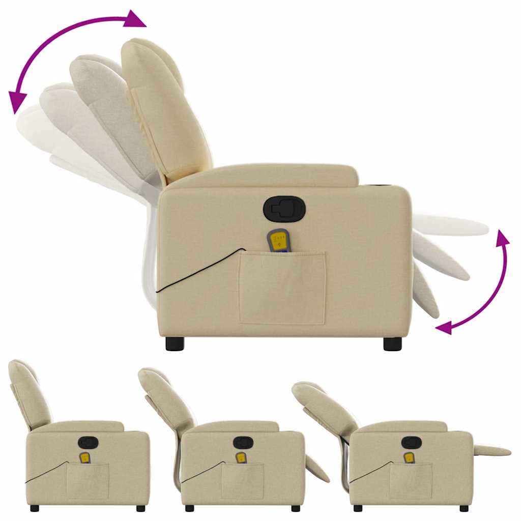 Reclining massage chair, cream, fabric