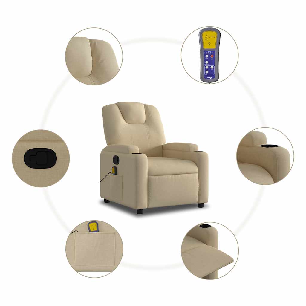 Reclining massage chair, cream, fabric