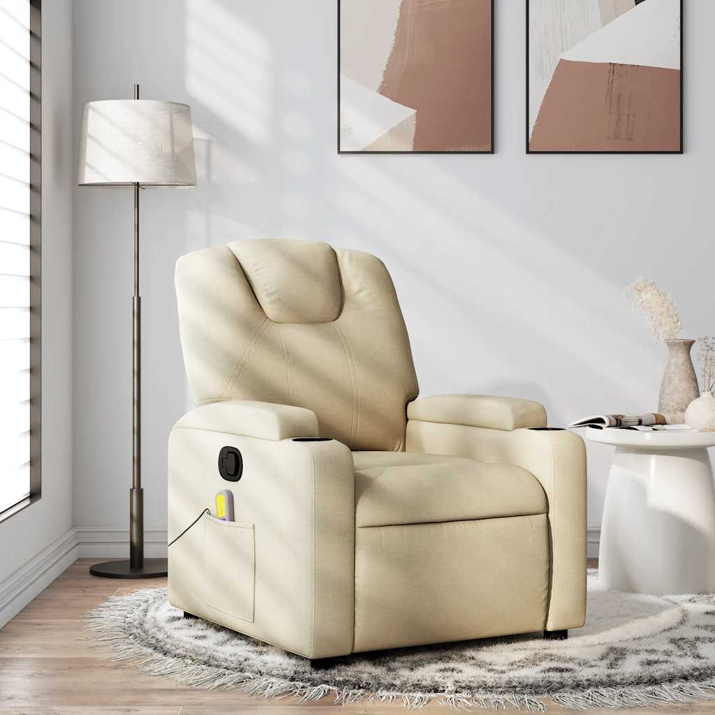 Reclining massage chair, cream, fabric