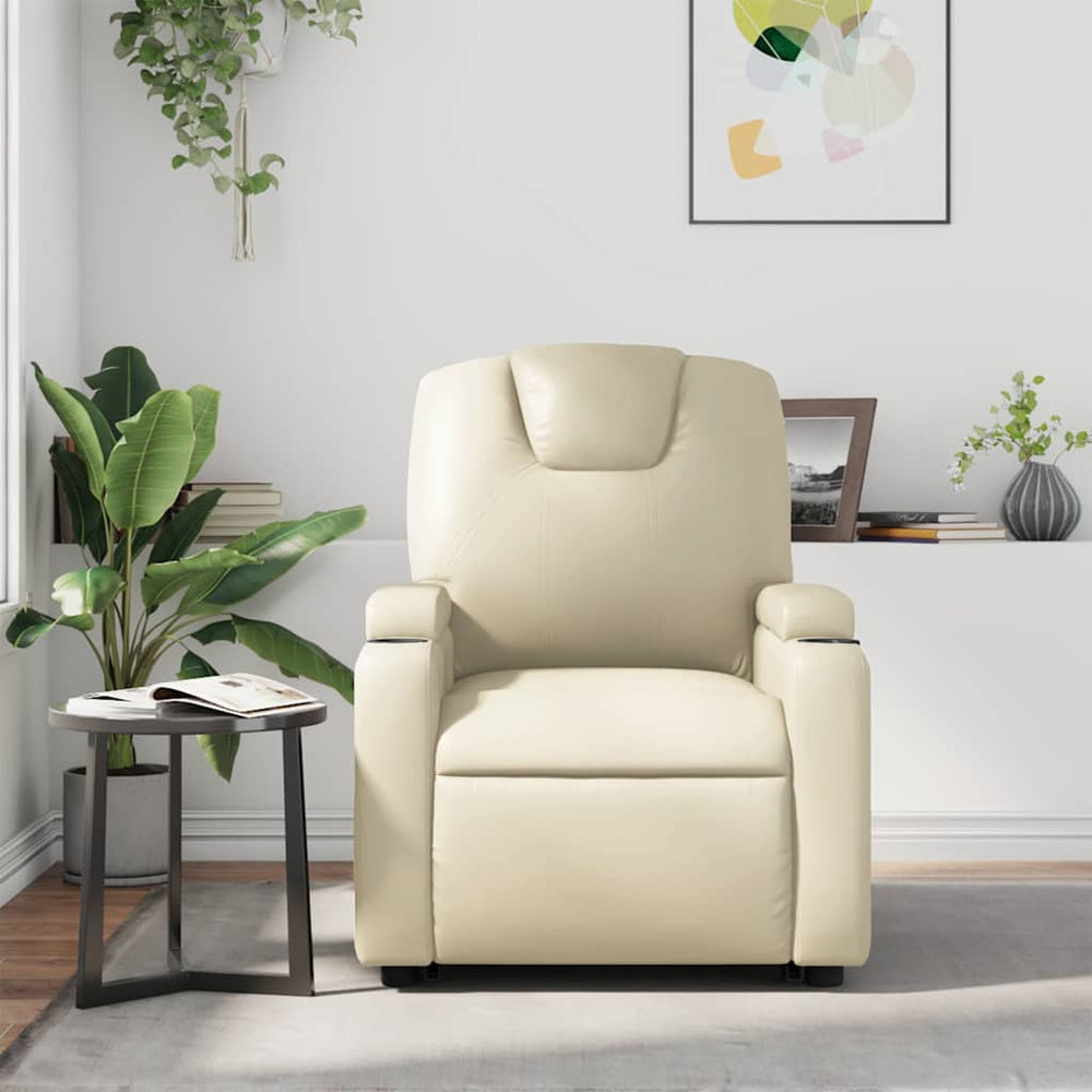 Reclining massage chair, cream, artificial leather