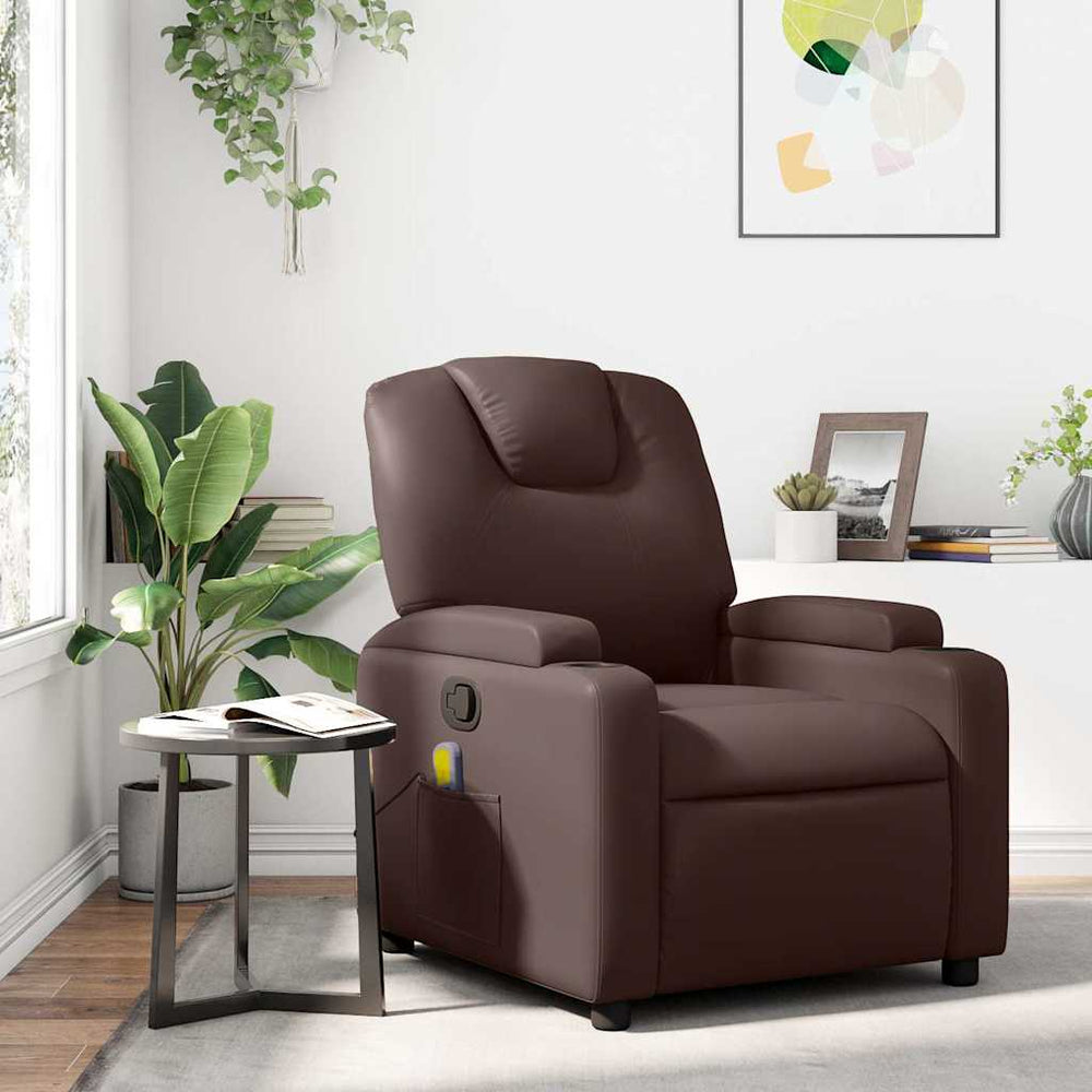 Reclining massage chair, brown, artificial leather