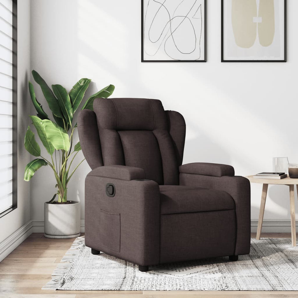 Recliner, dark brown, fabric