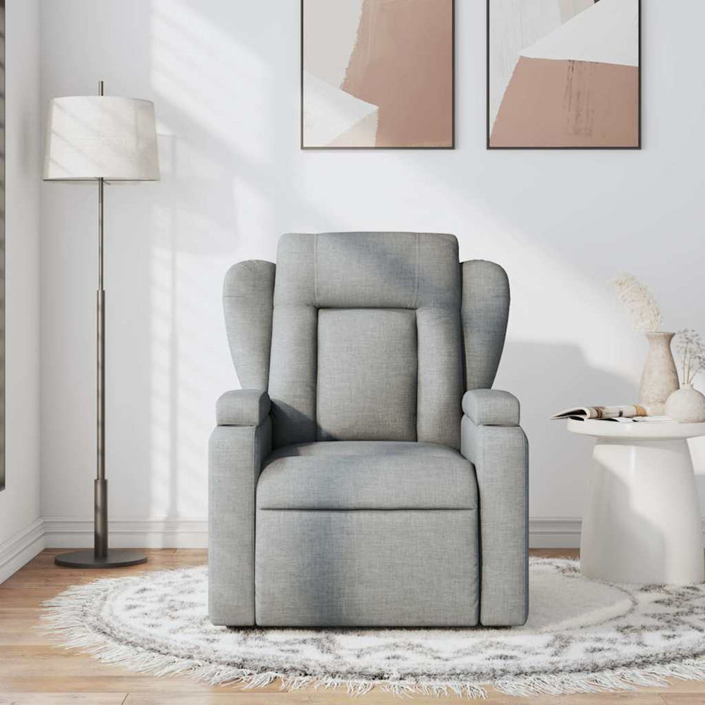 Reclining massage chair, light grey, fabric