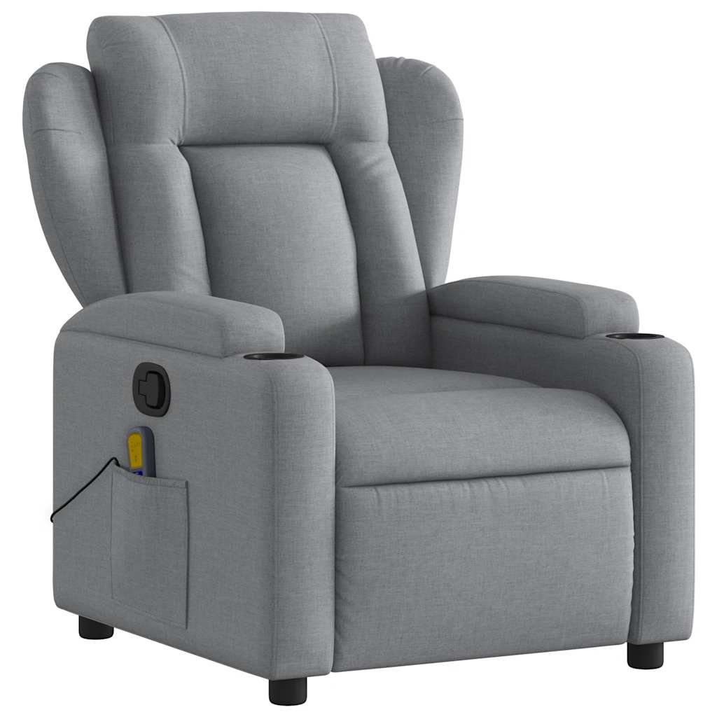 Reclining massage chair, light grey, fabric