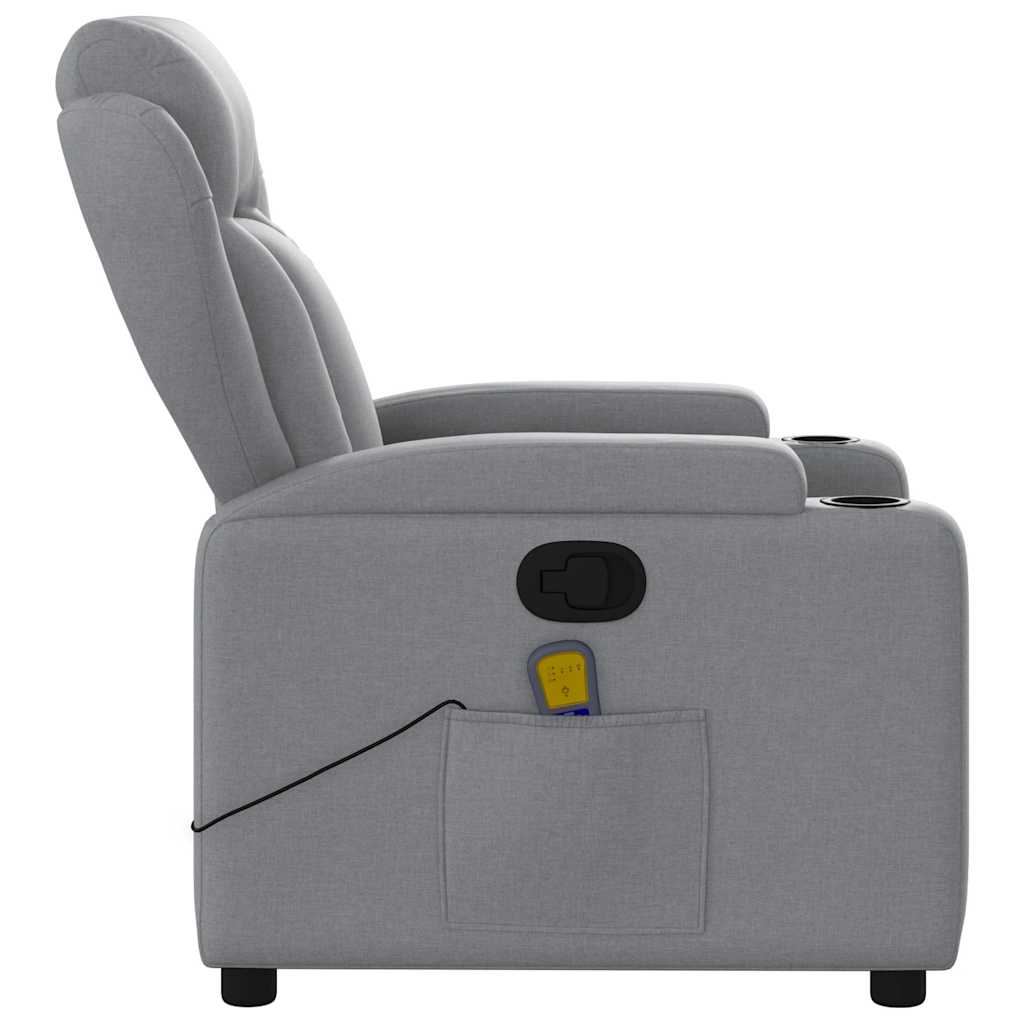 Reclining massage chair, light grey, fabric