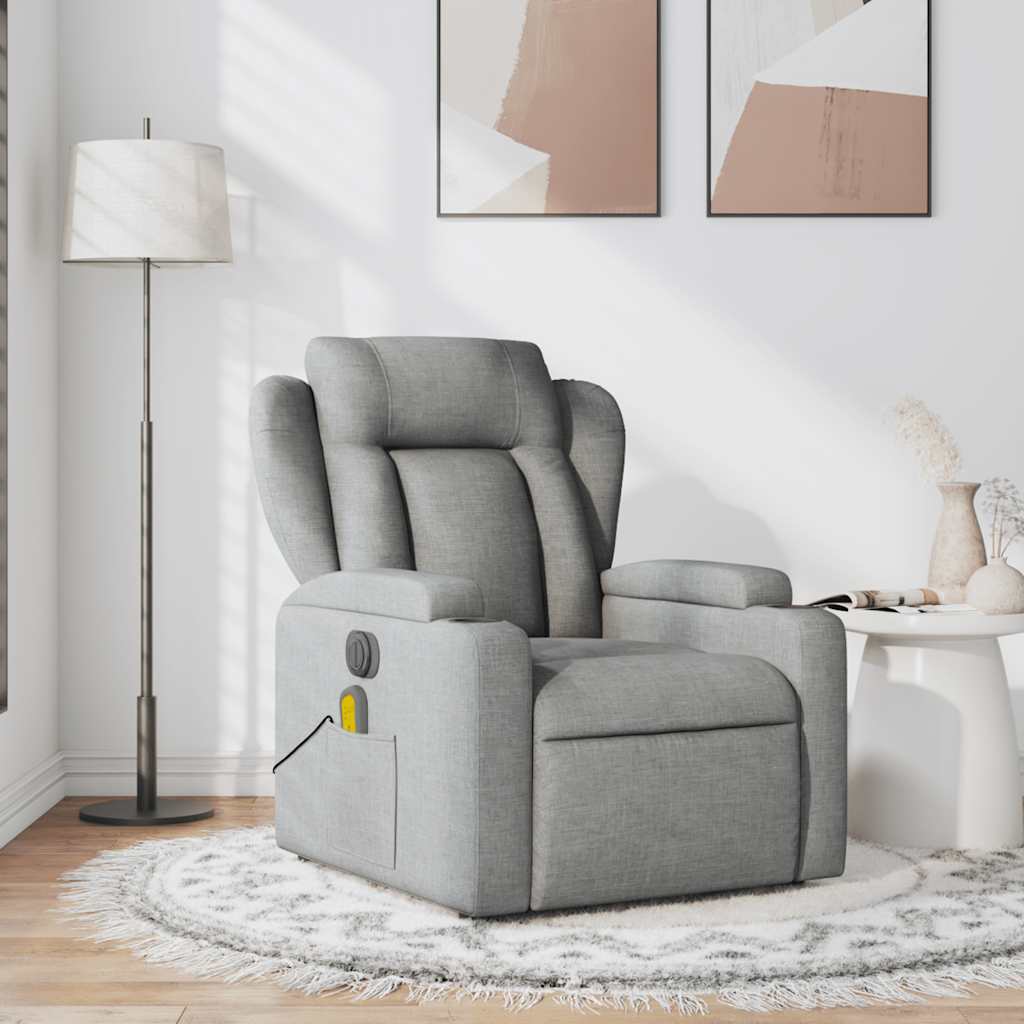 Reclining massage chair, light grey, fabric