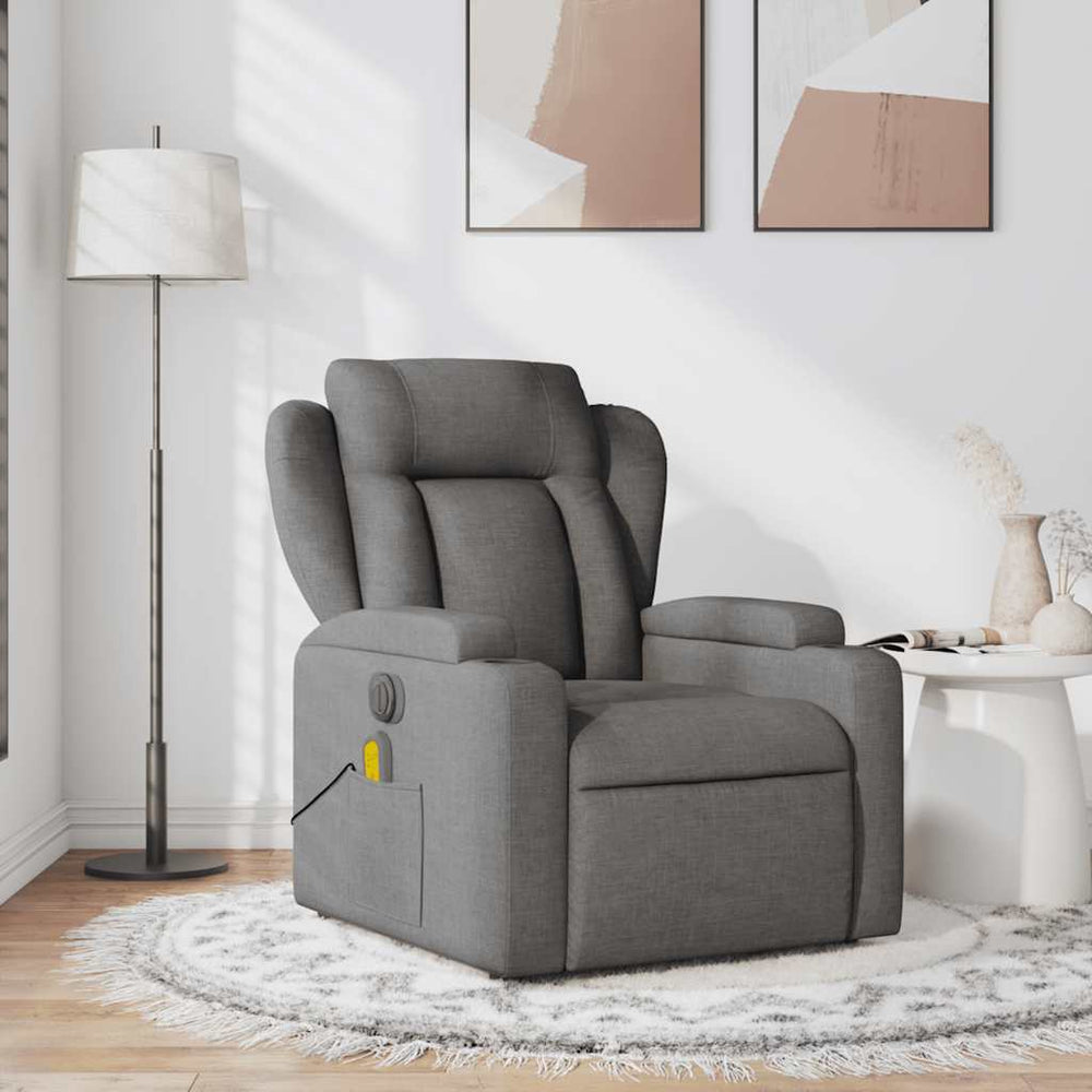 Reclining massage armchair, dark grey, fabric