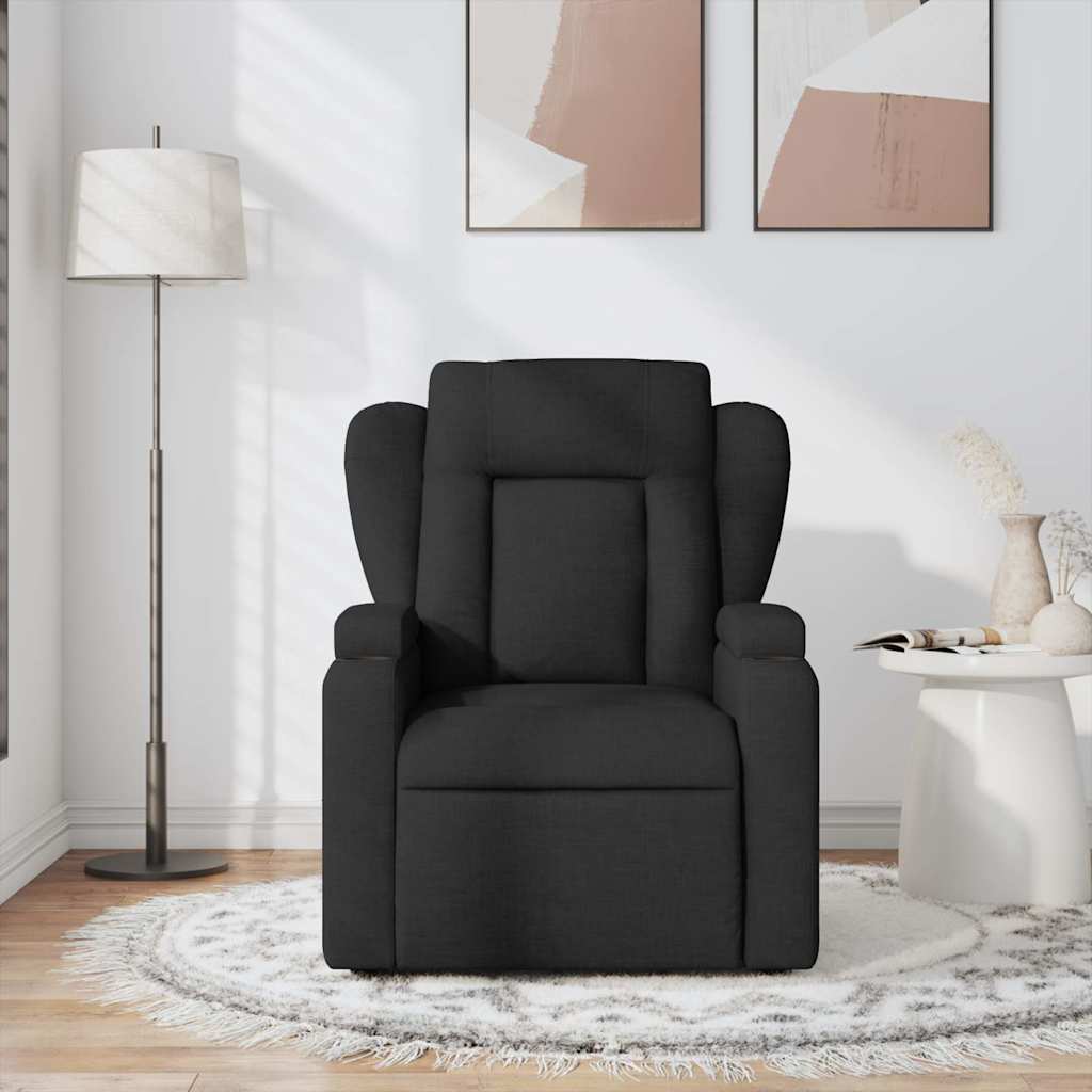 Reclining massage chair, black, fabric