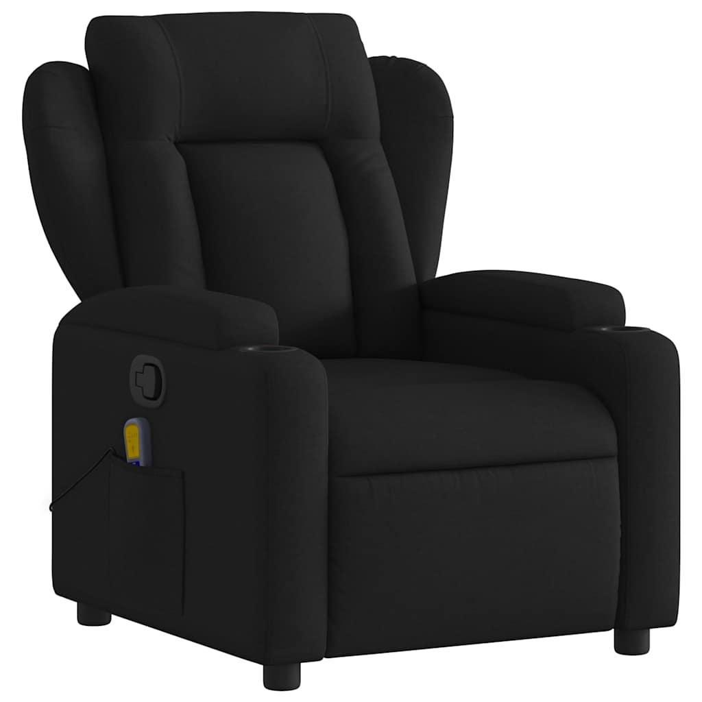 Reclining massage chair, black, fabric