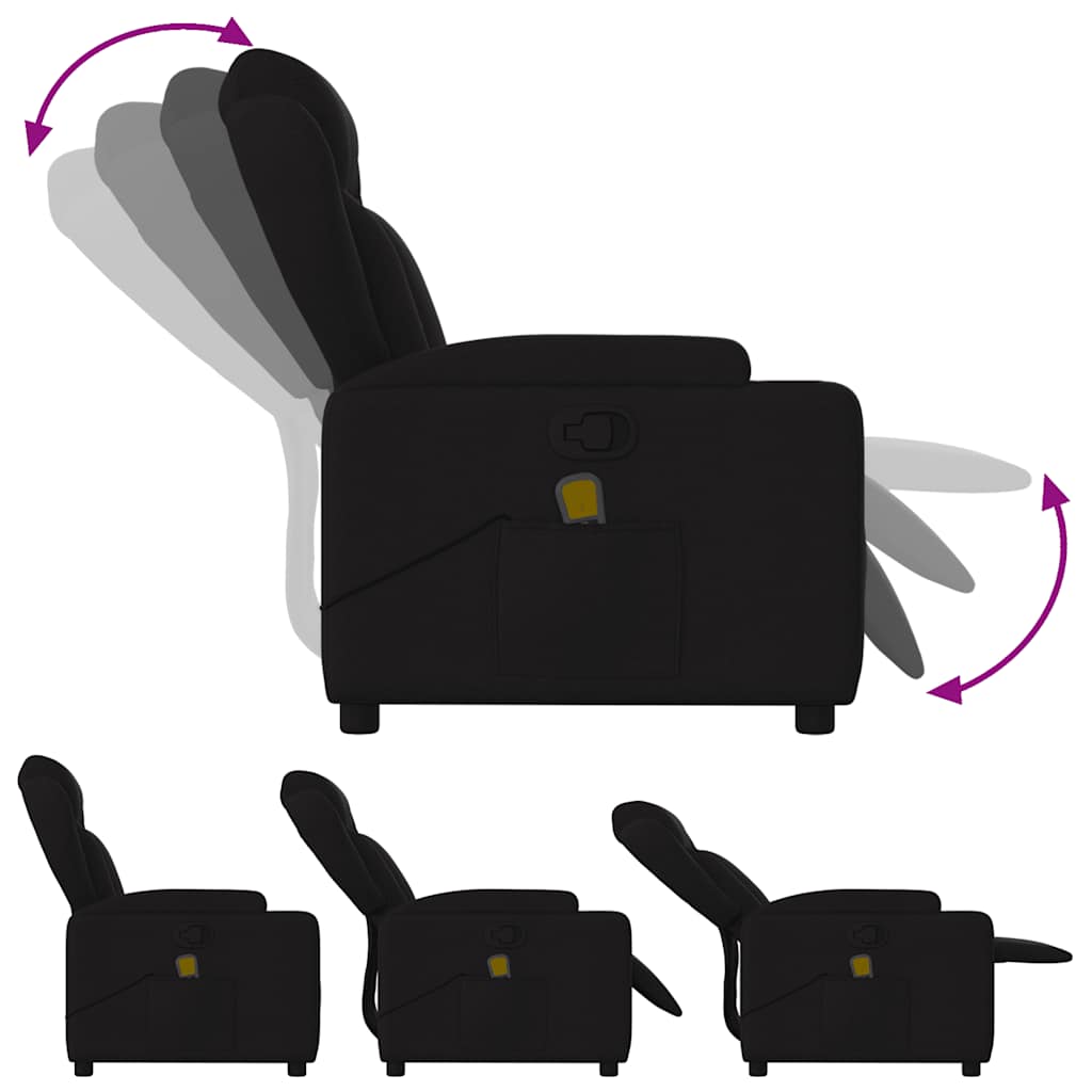 Reclining massage chair, black, fabric