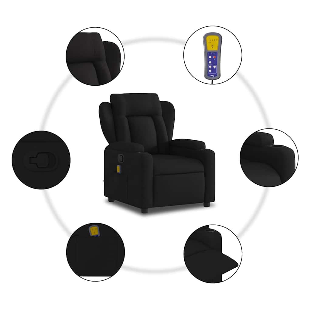 Reclining massage chair, black, fabric