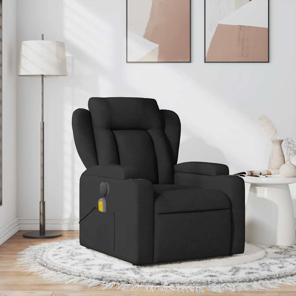 Reclining massage chair, black, fabric