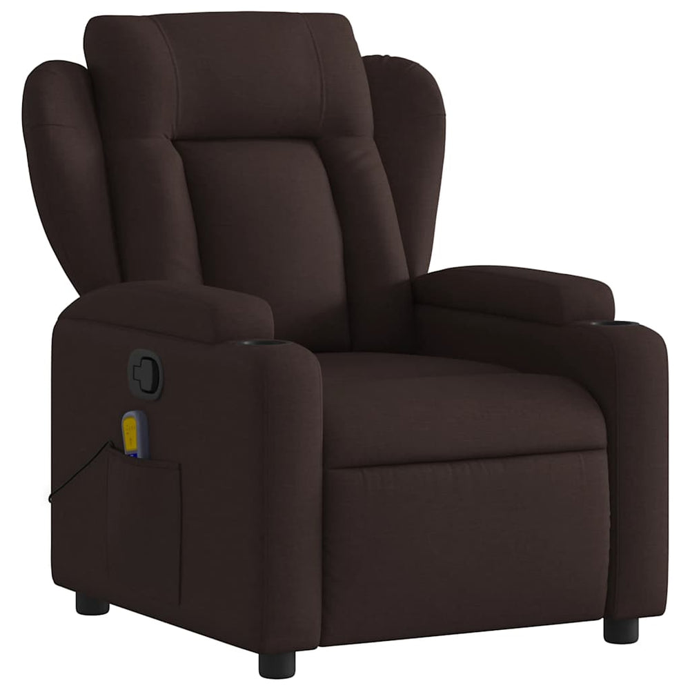 Reclining massage chair, dark brown, fabric