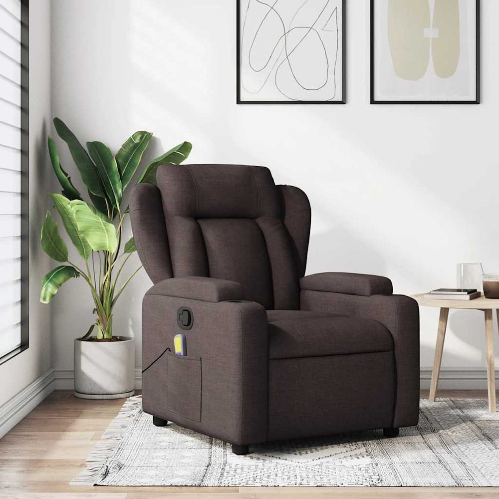 Reclining massage chair, dark brown, fabric