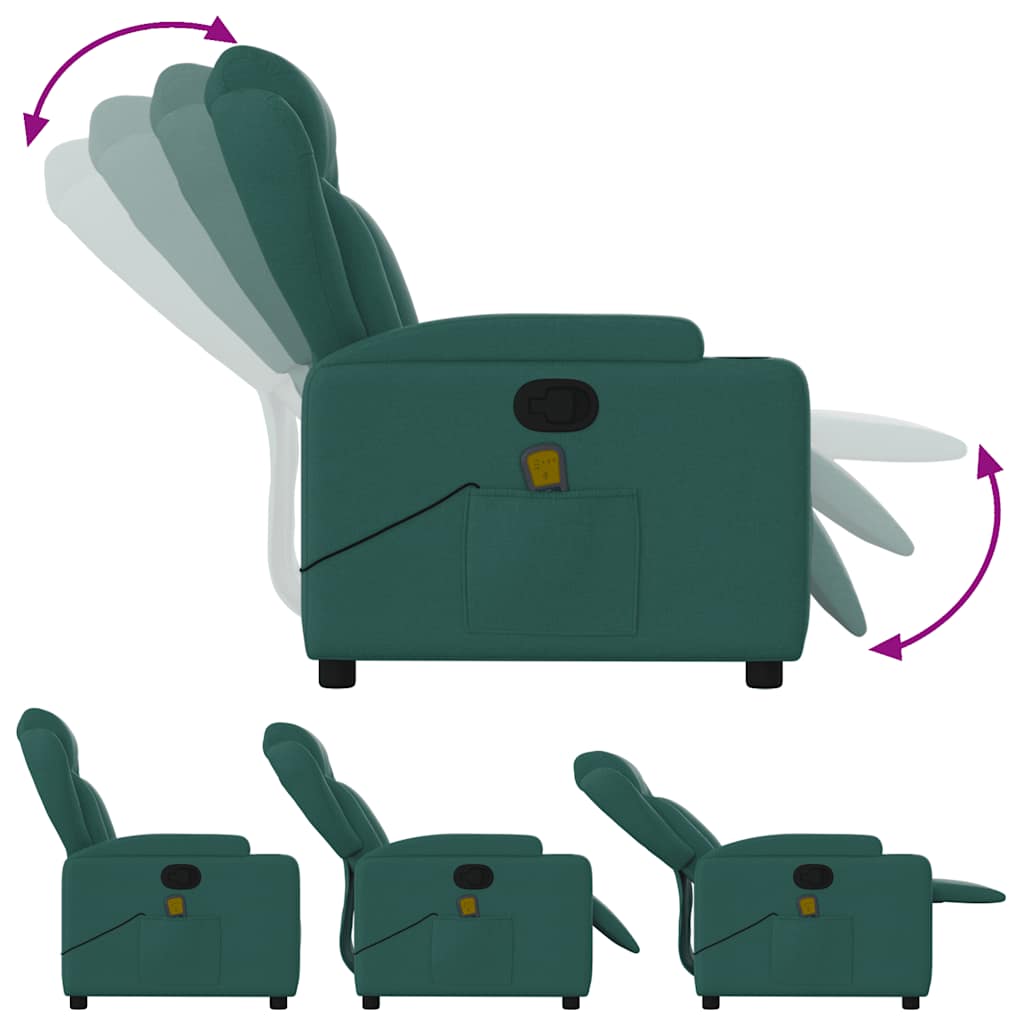 Reclining massage chair, dark green, fabric