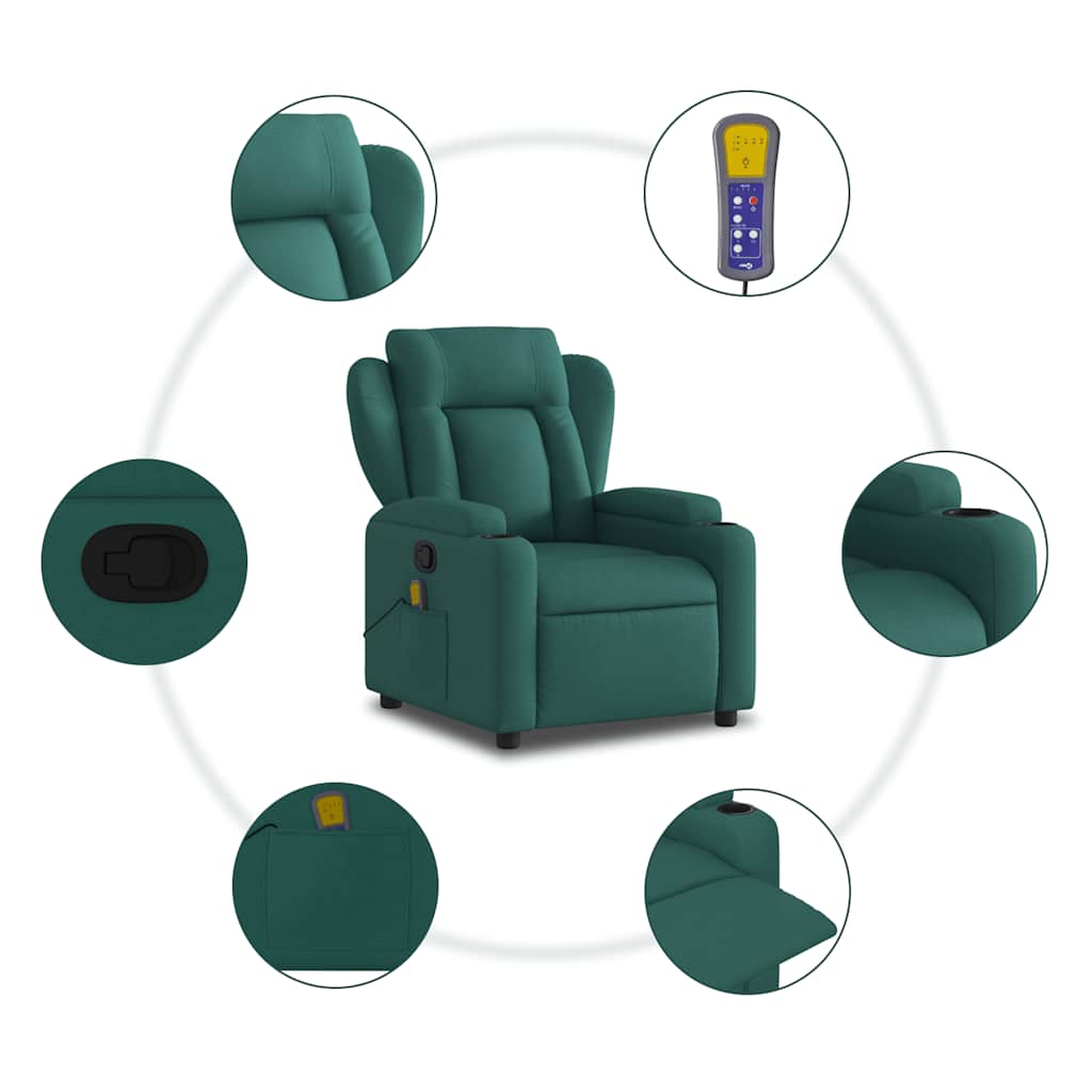 Reclining massage chair, dark green, fabric