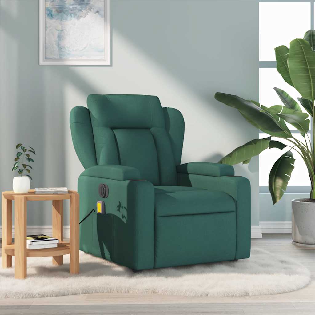 Reclining massage chair, dark green, fabric