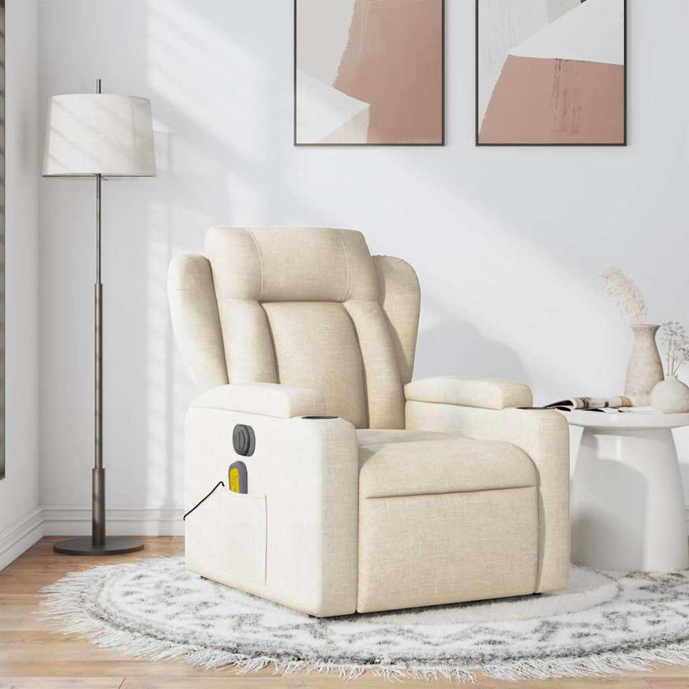 Reclining massage chair, cream, fabric