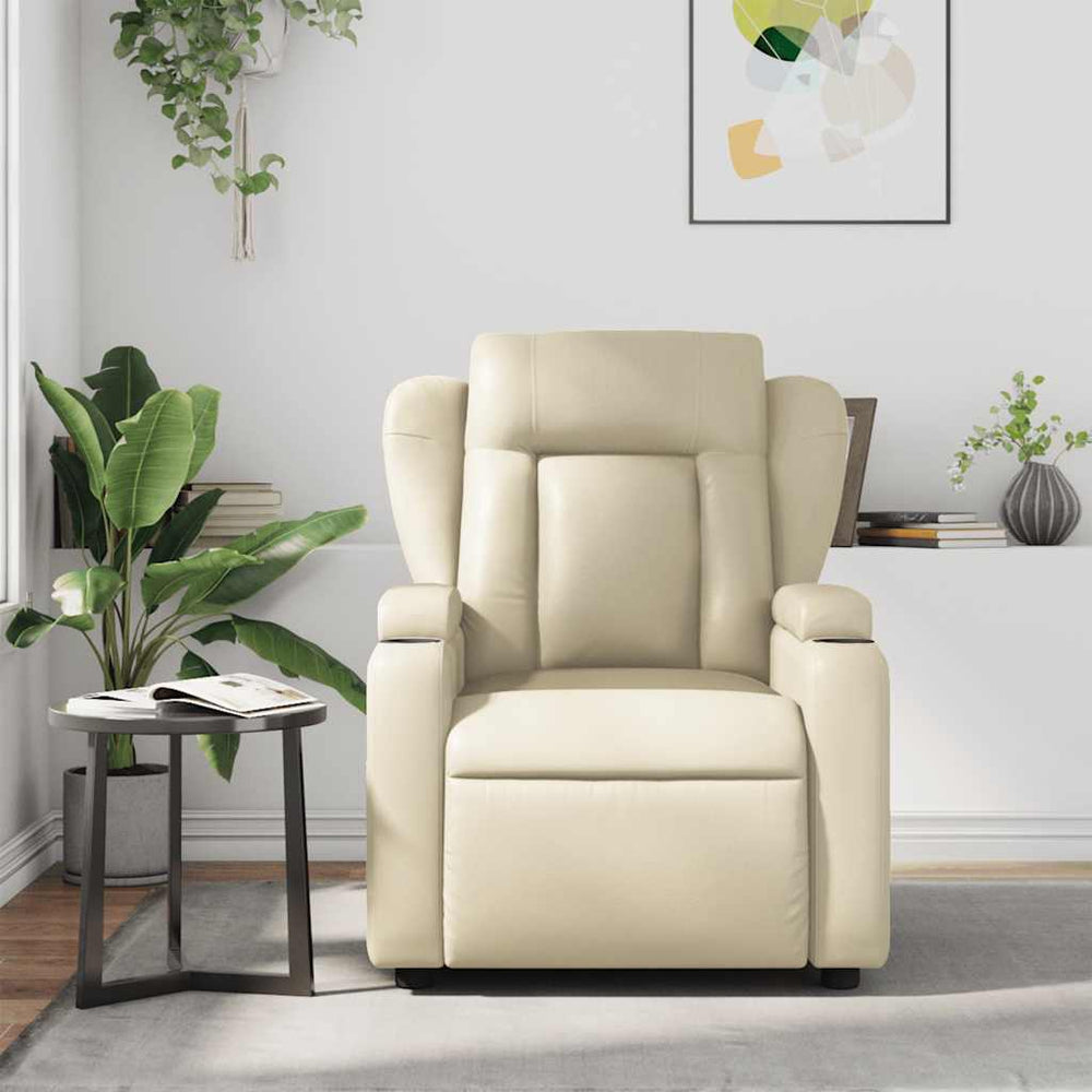 Reclining massage chair, cream, artificial leather