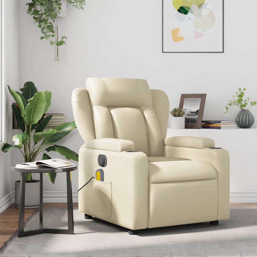 Reclining massage chair, cream, artificial leather