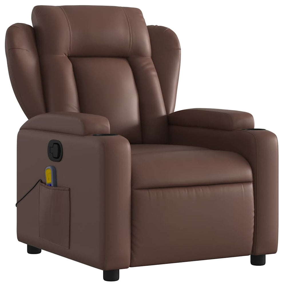 Reclining massage chair, brown, artificial leather