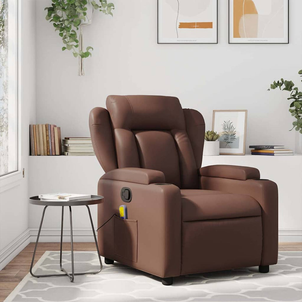 Reclining massage chair, brown, artificial leather