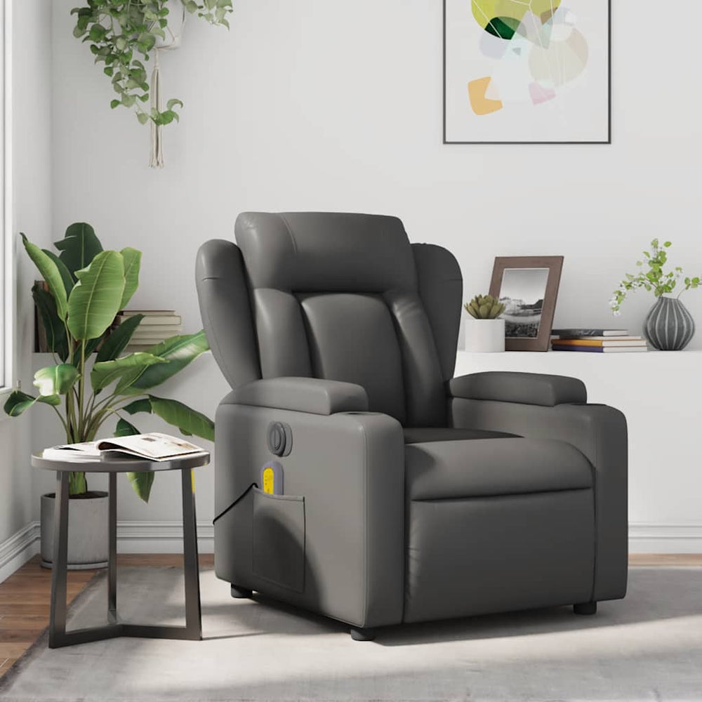 Reclining massage chair, grey, artificial leather