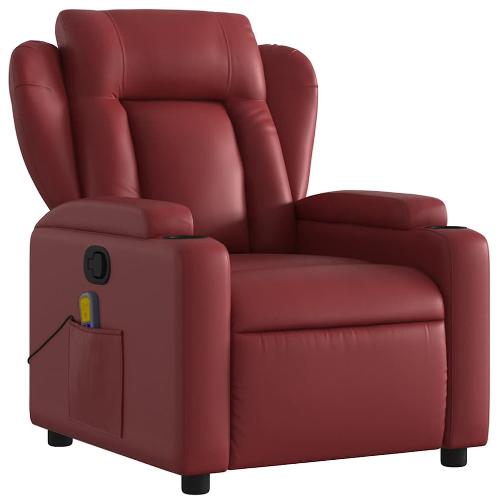 Reclining massage chair, red wine, artificial leather