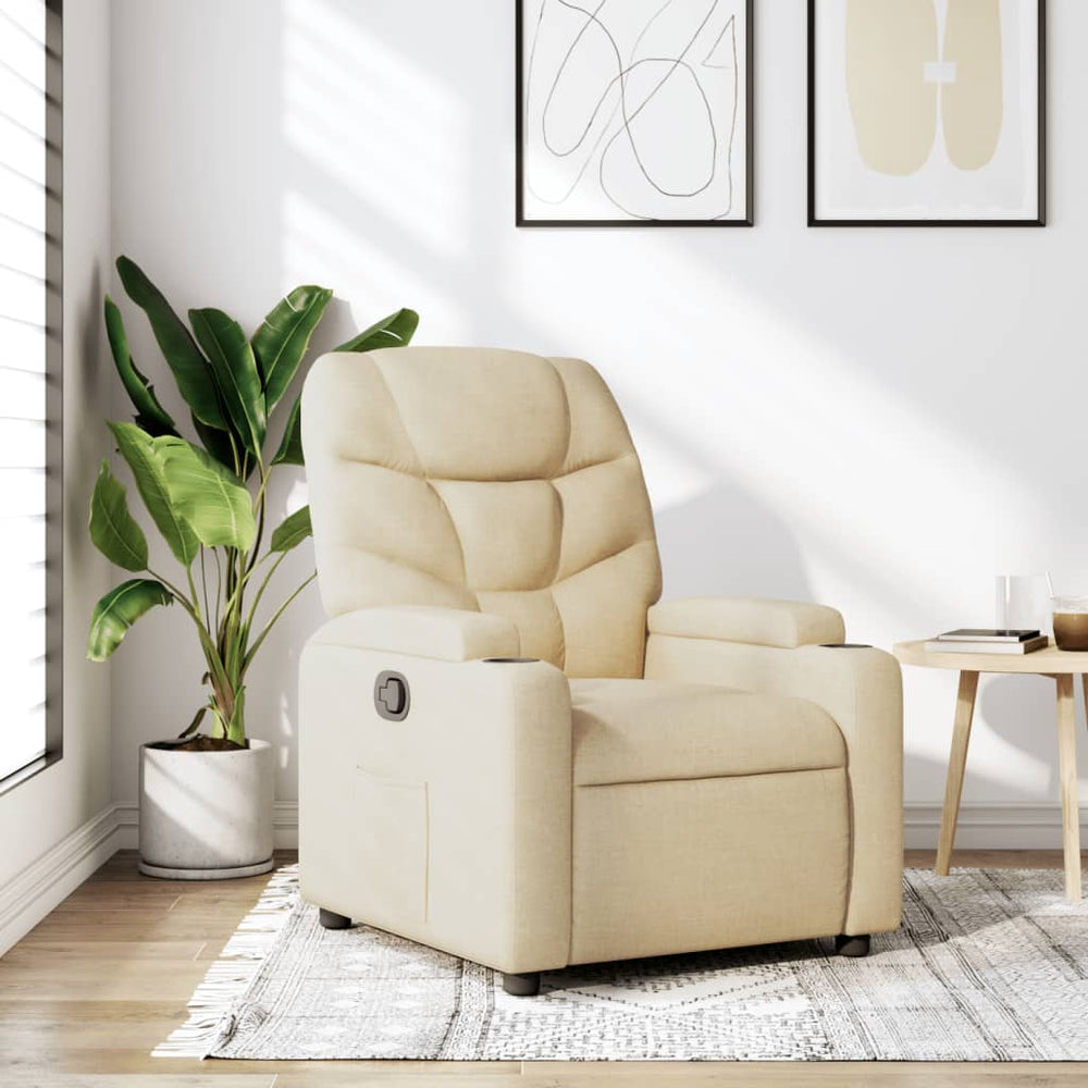 Recliner armchair, cream-colored, fabric