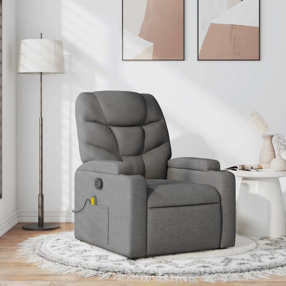 Reclining massage armchair, dark grey, fabric