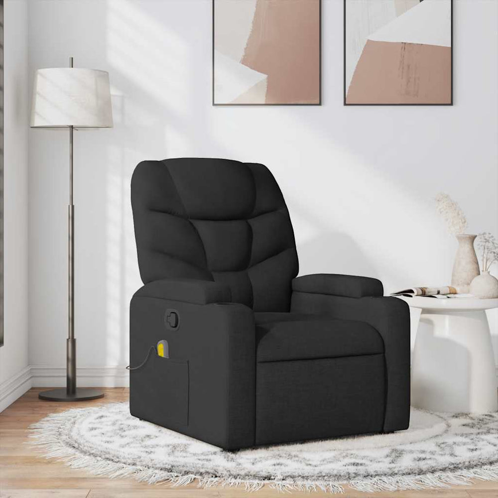 Reclining massage chair, black, fabric