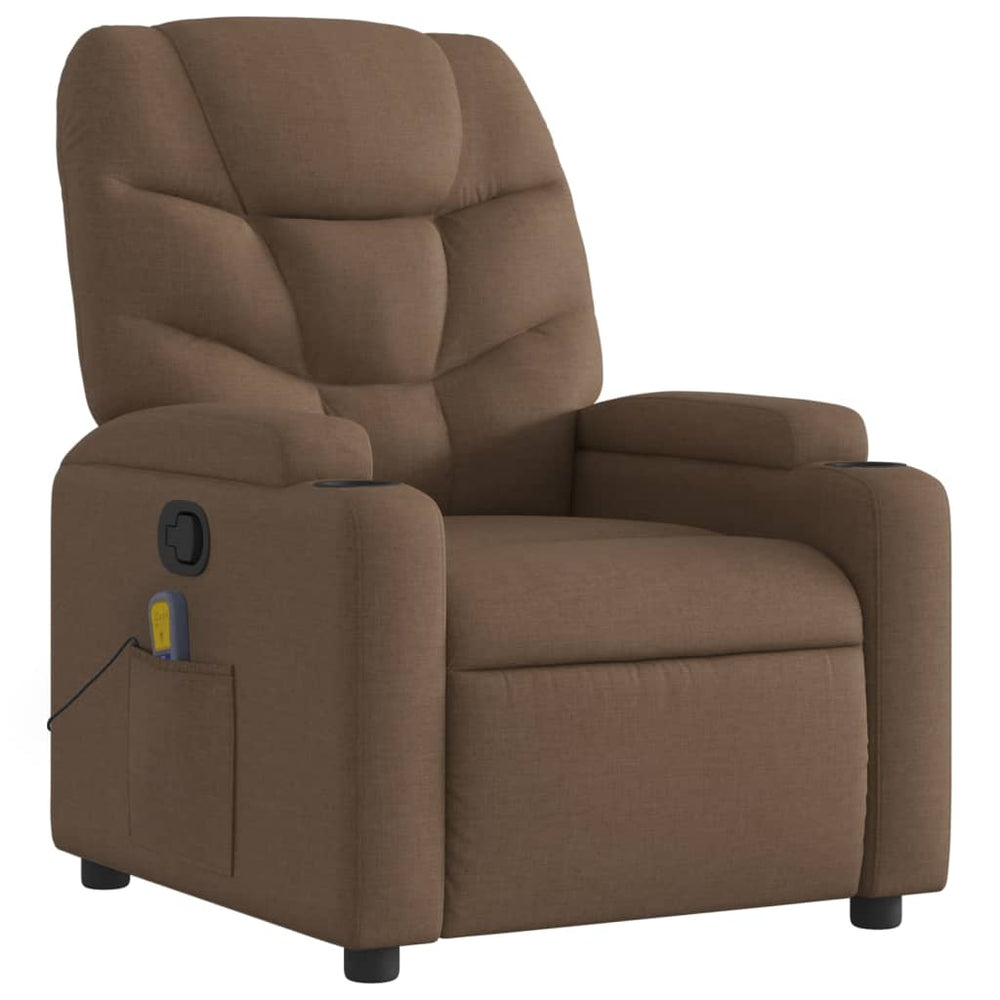 Reclining massage armchair, brown, fabric