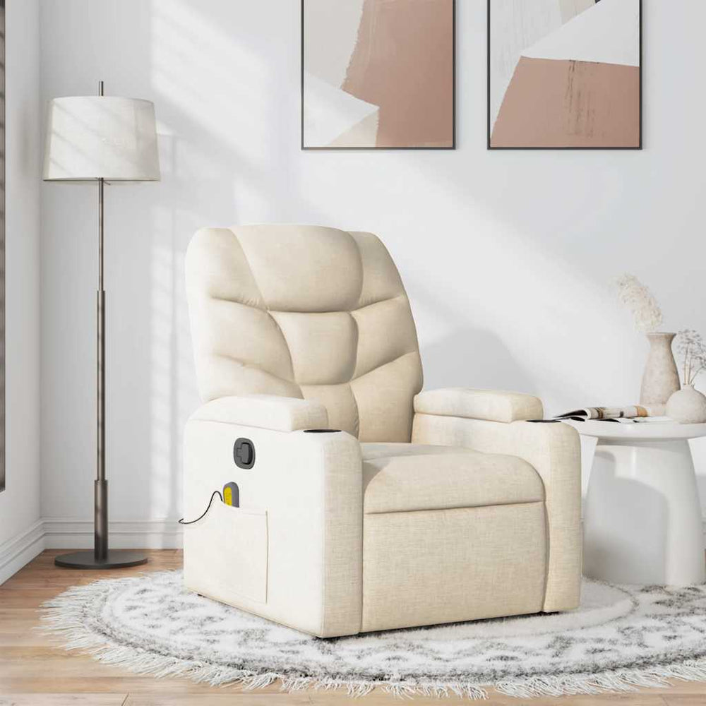 Reclining massage chair, cream, fabric