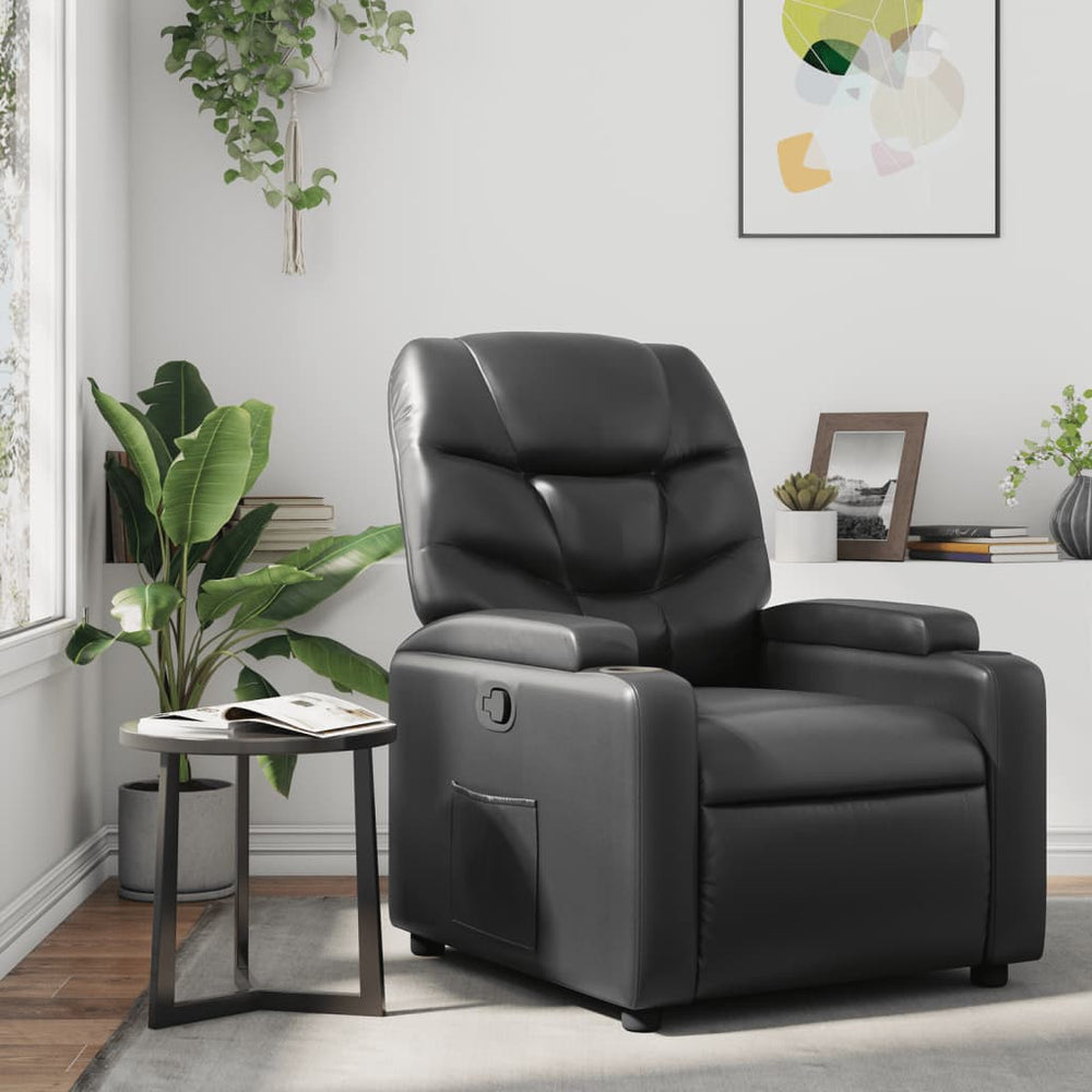 Recliner, black, faux leather