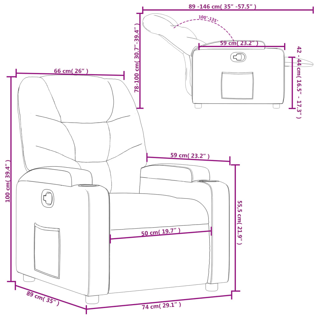 Recliner, cream, faux leather