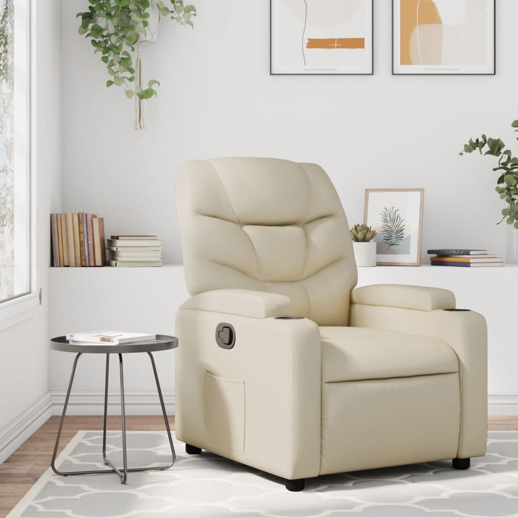 Recliner, cream, faux leather