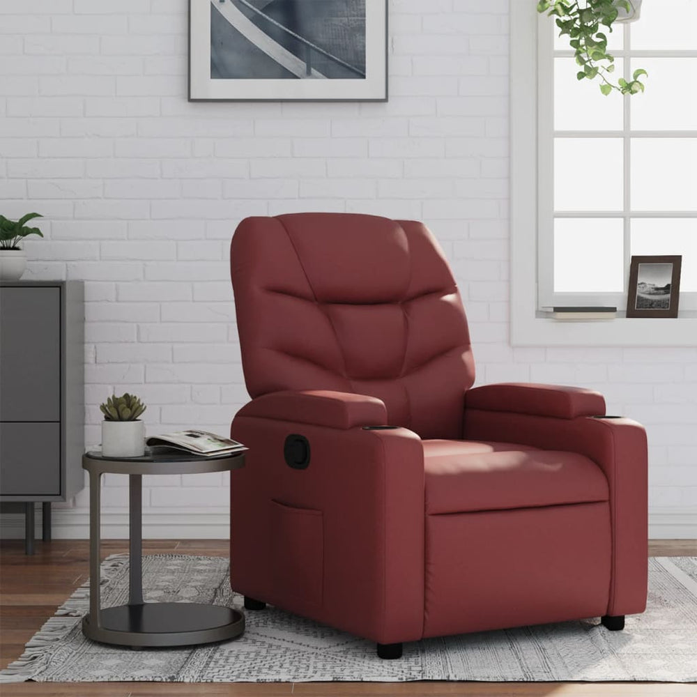 Recliner, burgundy, artificial leather