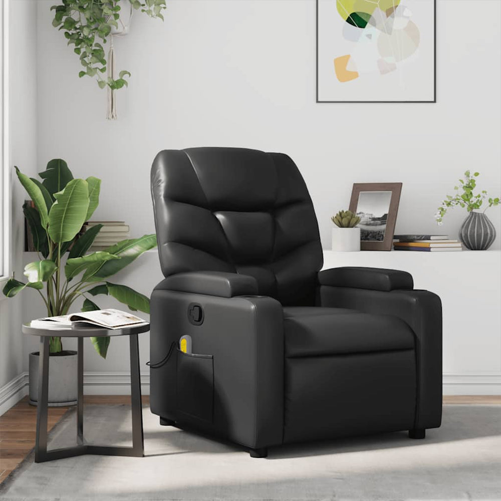 Reclining massage chair, black, artificial leather