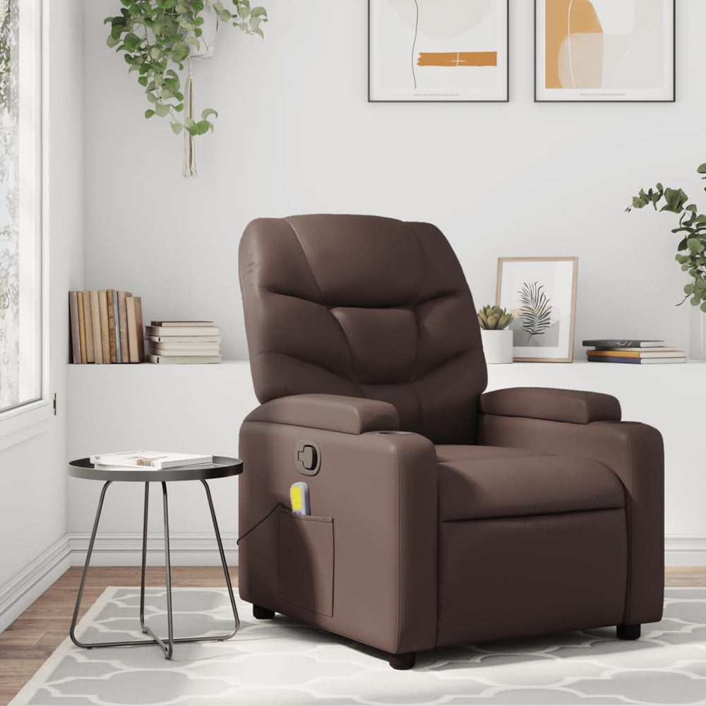 Reclining massage chair, brown, artificial leather