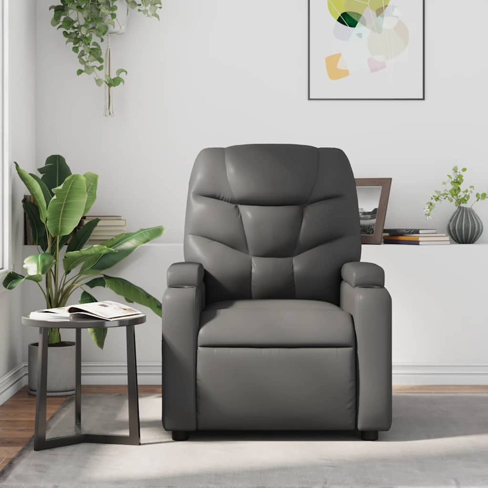 Reclining massage chair, grey, artificial leather
