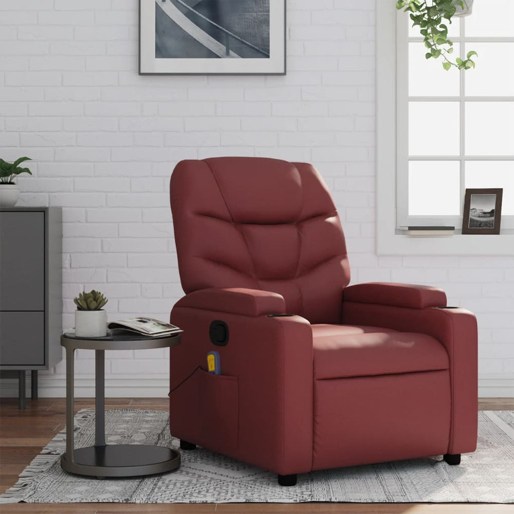 Reclining massage chair, red wine, artificial leather