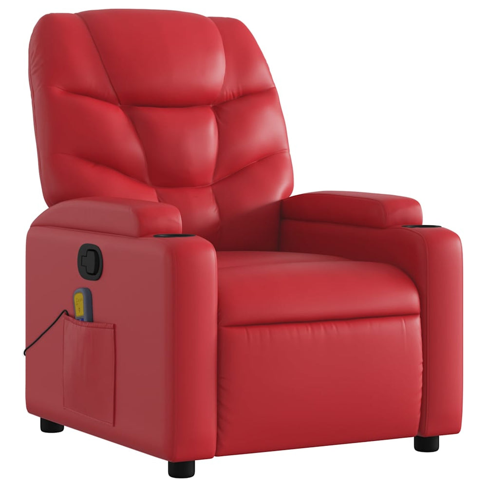 Reclining massage chair, red, artificial leather