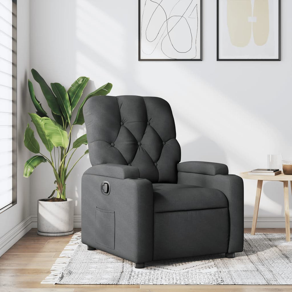 Reclining armchair, dark grey, fabric