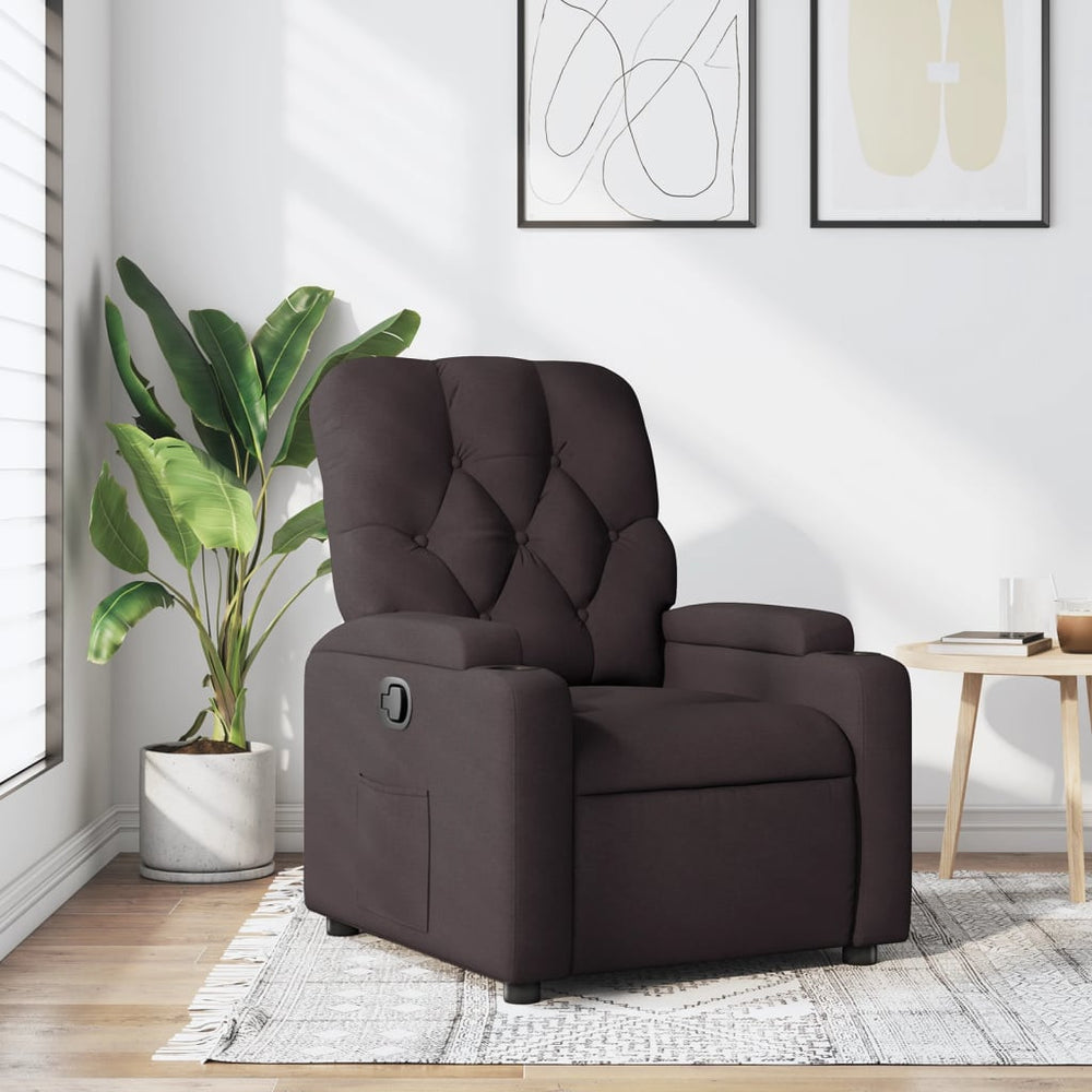 Recliner, dark brown, fabric